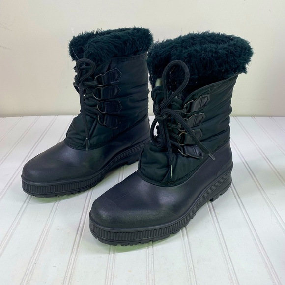 Sorel Shoes - Sorel black faux fur lace up winter boots